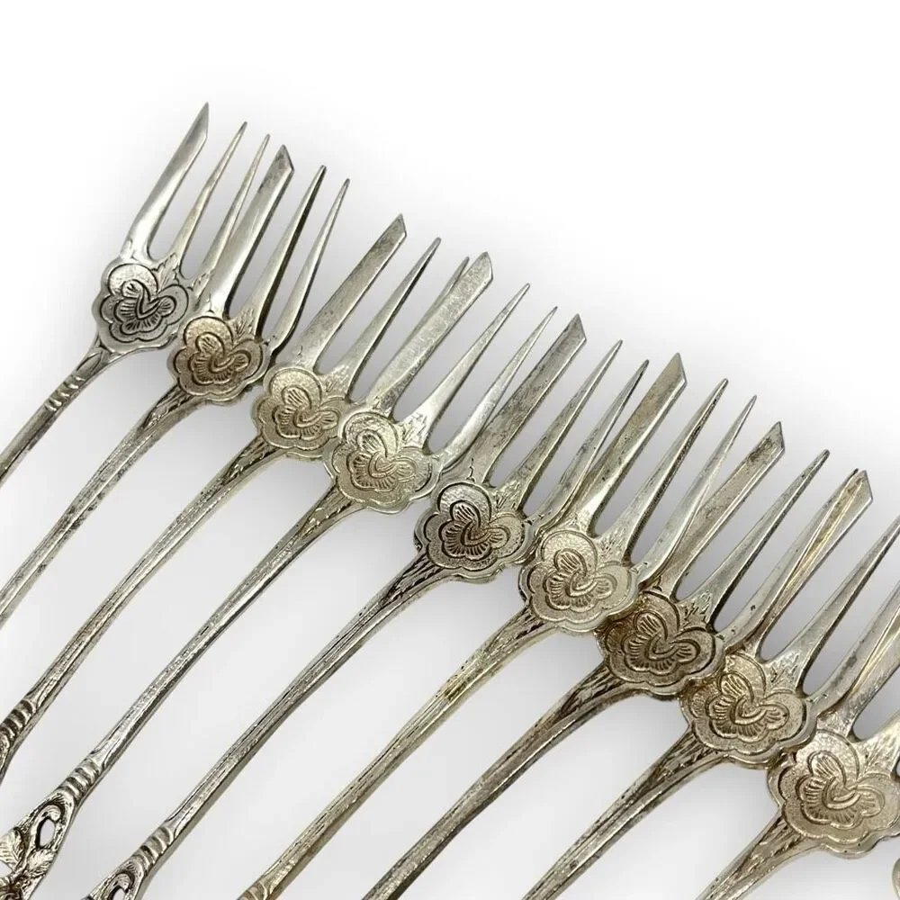 Silver 800 835 Dessert Pastry Mini Forks Fork Lot of 12 Floral Ornate Rose 5.5”